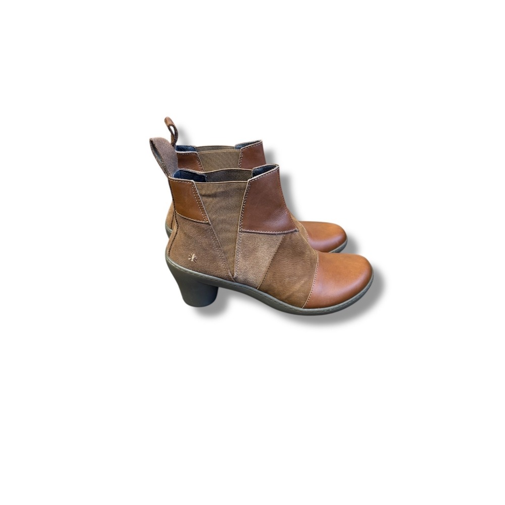 ART Company Brown‎ Leather Ankle Chelsea Boots Size 39 Block Heel Casual